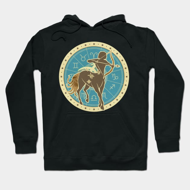 Vintage Sagittarius Zodiac Art Hoodie by Nartissima